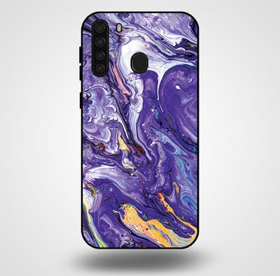Smartphonica Telefoonhoesje voor Samsung Galaxy A21 met marmer opdruk - TPU backcover case marble design - Goud Paars geschikt voor Samsung Galaxy A21