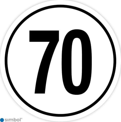 Simbol - Stickers Tempo 70 km - Tempostickers Maximaal 70 km - Duurzame Kwaliteit - Formaat ø 15 cm.