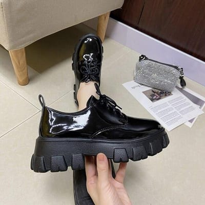Damesschoenen Grote Maat Zwarte Schoenen Designer Schoenen Dames Luxe Logo Flats Schoenen Platform Schoenen Goth Oxford Schoenen 38 gray