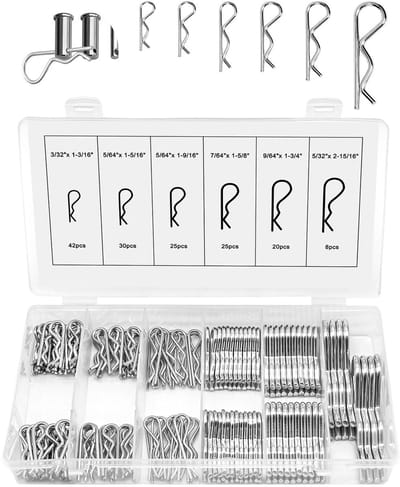 150 stuks veersplinten, veerstekkers, assortiment, roestvrijstalen zekeringsklem, R Splinte, R-clips, veervoorstekker, houderveerkoppeling, splinten (6 maten)