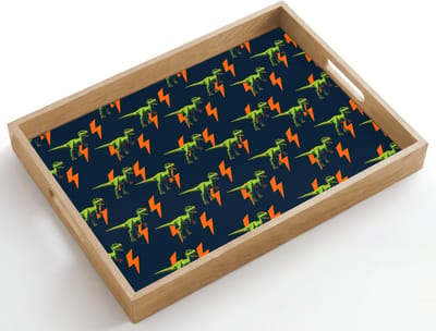Dienblad hout 50x35 cm - Schootdienblad - Bliksemschichten - Oranje - Dinosaurussen - Borrelplank rechthoek - Plateau dienbladen