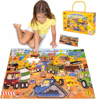 Reuzevloerpuzzel Bouwplaats - 48 Grote Stukken Puzzel voor Kinderen 2-8 Jaar
