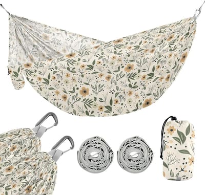 Stoffen Hangmat - Outdoor Hangmat - Kamperen Reizen - Met Opbergvak - 290 x 138 cm - Bloemenpatroon