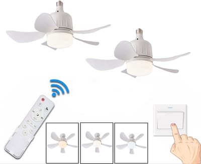 KZQ Plafondventilator - 2 Stuks - Wit - Incl 23W Lamp - Licht Apart Schakelbaar - Afstandsbediening - Dimbaar - Traploos Instelbare Lichtkleur - Nachtlampje - Geheugenfunctie - 3 Snelheden - Timer - Zomer En Wintermodus