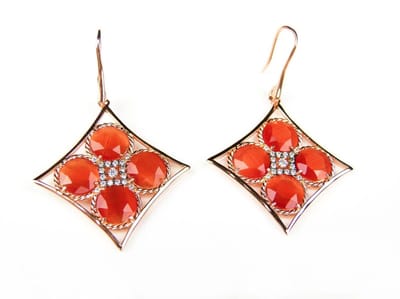 Zilveren oorringen oorbellen roos goud verguld Model Inspired Beauty gezet met oranje stenen