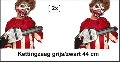 2x Kettingzaag grijs/zwart 44 cm - horror clown halloween thema feest griezel gereedschap fun creepy
