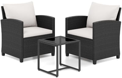 Balkonset 2 personen - Tuinset - Bistroset - Beige - Weerbestendig - 3 delig - Tuintafel en 2 stoelen - 2 personen - Metaal