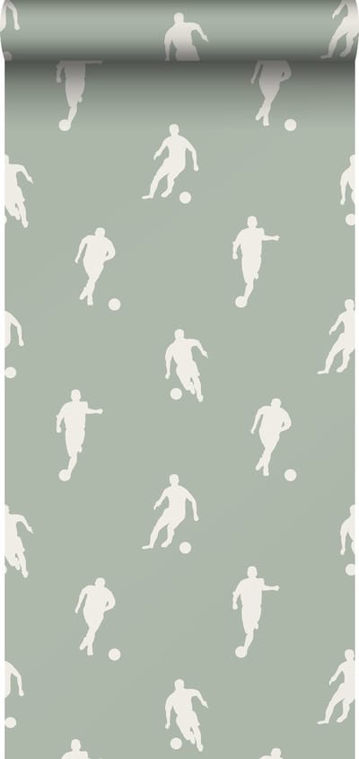 ESTAhome behang voetbalspelers vergrijsd mintgroen - 53 cm x 10.05 m - 139505