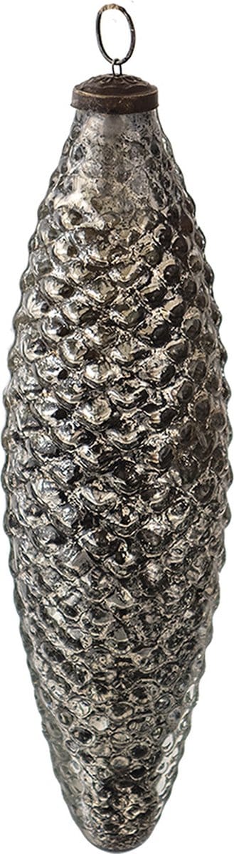 Clayre & Eef Kerstbal XL Overig Ø 7 cm Zwart Zilverkleurig Glas Kerstballen