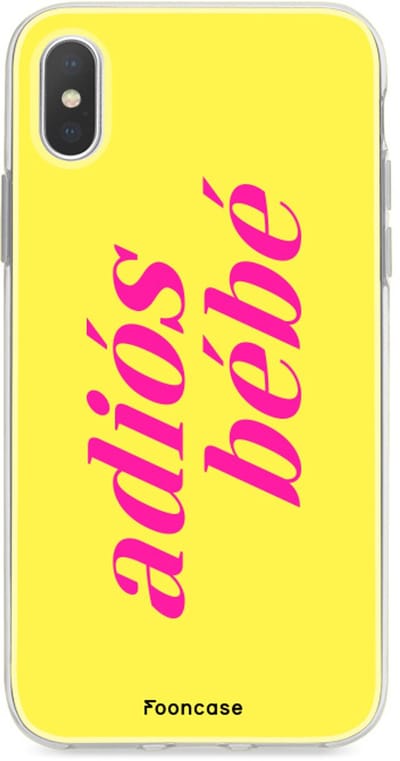 Fooncase Hoesje Geschikt voor iPhone X - Shockproof Case - Back Cover / Soft Case - Adios Bebe / Geel & Roze
