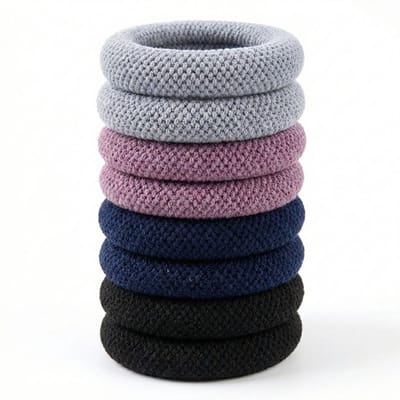 Blauw paars grijs zwart haar elastiekjes set – dikke elastische haarbandjes – dames heren – 8 stuks – zachte geweven antislip haar elastiek – sterk rekbare elastiek set