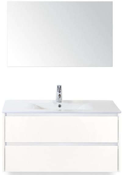 Dante Badmeubelset 100 cm - Wit Hoogglans - Keramische Wastafel Wit Enjoy met Spiegel