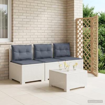 vidaXL - 3-Zits - Tu - bank - met - Kussens - Rattan - Look - 3-zits - PP - Wit