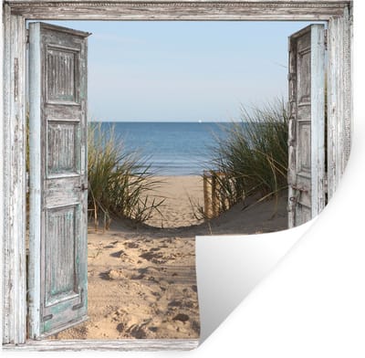 Muurstickers - Sticker Folie - Duin - Strand - Doorkijk - Zomer - 100x100 cm - Plakfolie - Muurstickers Kinderkamer - Zelfklevend Behang XXL - Zelfklevend behangpapier - Stickerfolie