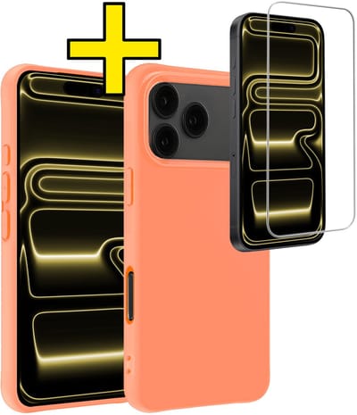 Hoesje - Met Screenprotector - Geschikt voor Apple iPhone 17 Pro - Sterk & Shockproof - Back Cover - Siliconen Case - Telefoon Hoes - Telefoonhoesjes - Perzik