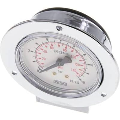 0..10 Bar Paneelmontage Manometer Staal/Messing 63 mm Klasse 2.5 (Voorflens) - MW01063SH-FP