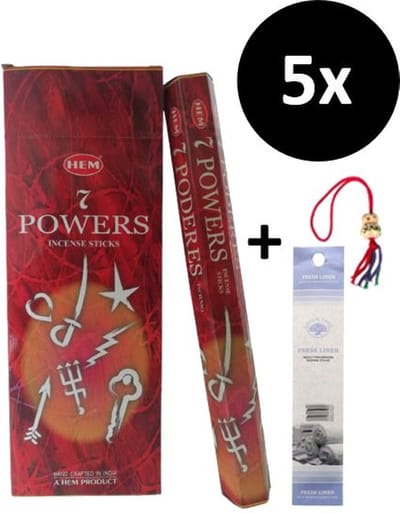 Wierook - Wierookstokjes - 5 Kokers - 100 Stokjes + 5 Mini Stokjes En 1 Gelukspoppetje - Geur 7 Powers