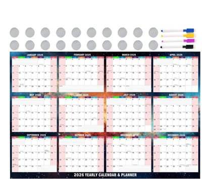 Dailygoods- Witteboard Kalender Herbruikbaar - Droog Wissen Muurkalender - Organizer voor Keuken/School/Kantoor - 121,9 x 81,3 cm - Inclusief 20 Tapes/4 Pennen