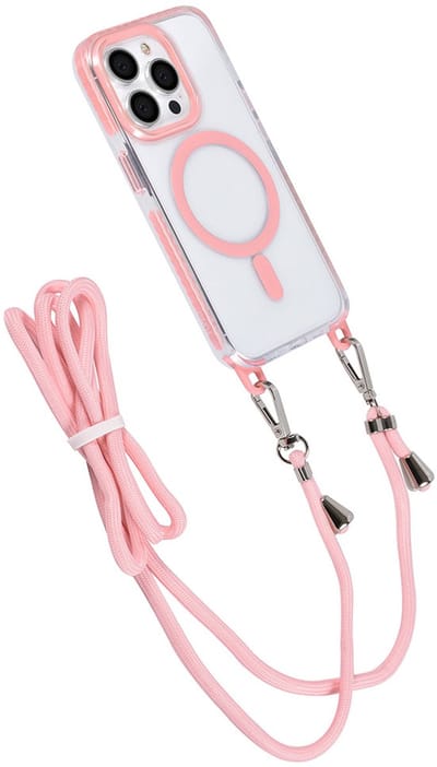 TUNIQ telefoonhoesje voor Apple iPhone 14 Pro - MagSafe backcover met koord - Roze