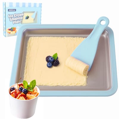 Rolled Ice Cream Maker - Zelf IJs Maken - Incl. 2 Spatels en Receptenboekje - Zonder stroom - Koelt tot -18°C - Teppanyaki - IJsmaker IJsmachine - IJsrolplaat - Blauw - Löwenthal