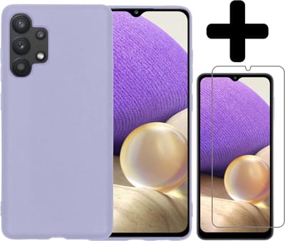 Hoesje - Met Screenprotector - Geschikt voor Samsung Galaxy A32 5G - Sterk & Shockproof - Back Cover - Siliconen Case - Telefoon Hoes - Telefoonhoesjes - Lila