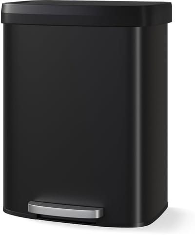 Prullenbak - 60L metalen pedaalemmer met deksel - grote keukenprullenbak, soft-close, met beugelring en achtergreep - Zwart