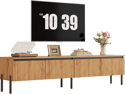 TV-Meubel - Lowboard met 4 Golvende Deuren - Gesloten Opbergruimte - PB+MDF