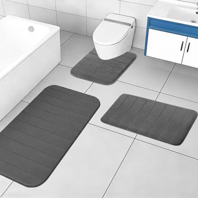 Zachte en Absorberende Badmat Set van 3 Stukken - Microvezel Badkamer Tapijt met U-Vormige Toiletmat - Antislip en Comfortabel (Donkergrijs)