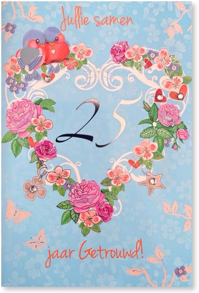 25 Jaar Getrouwd Wenskaart - Zilveren Huwelijk Jubileum - 12 x 17 cm - gevouwen kaart Inclusief envelop