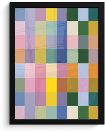 Poster in lijst - Fotolijst 30x40 cm - Posters - Blokken - Vierkant - Patroon - Gekleurd - Posterlijst zwart - Decoratie - Wanddecoratie woonkamer - Muurdecoratie slaapkamer