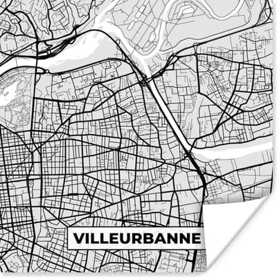 Poster Kaart - Stadskaart - Villeurbanne - Plattegrond - Frankrijk - 100x100 cm XXL