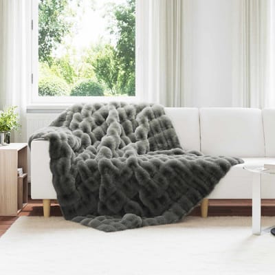vidaXL - Antislip - deken - van - imitatie - konijnenbont - Olite - Donkergrijs