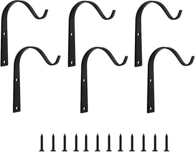 6 stuks plantenmandhaken, wandhouder om op te hangen, zwarte metalen ophangbeugel, decoratie voor tuinhaken, lantaarn, vogelvoederhuis, decoratie
