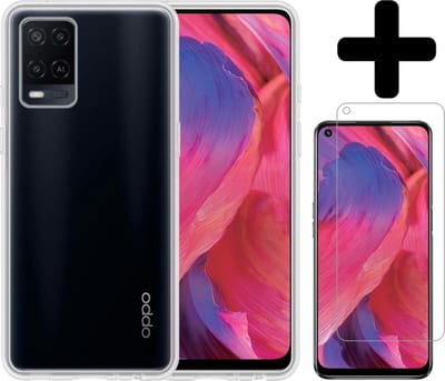Hoesje - Met Screenprotector - Geschikt voor OPPO A54 - Sterk & Shockproof - Back Cover - Siliconen Case - Telefoon Hoes - Telefoonhoesjes - Transparant