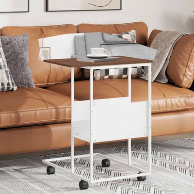 vidaXL - Bijzettafel - met - wieltjes - 55x36x63,5 - cm - bewerkt - hout - wit