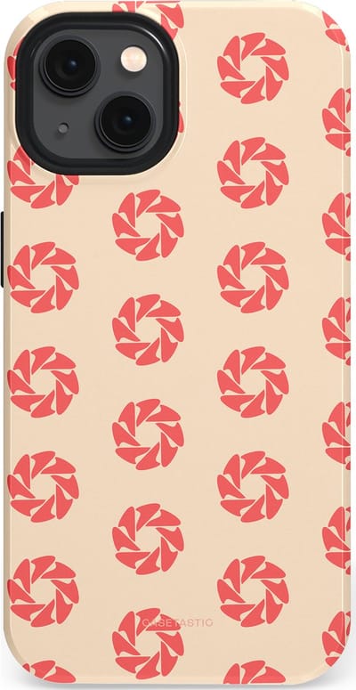 Casetastic hoesje geschikt voor Apple iPhone 13 - MagSafe - Dubbellaagse bescherming - Peach Bloem Cirkels - Fashion Case - Crème Koraal Perzik