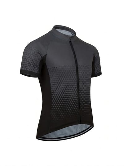 Diepgrijs zwart sport wielren shirt heren korte mouw fiets jersey met rits ademend sneldrogend vochtafvoerend stretch MTB fietsshirt wielrennen racefiets maat S