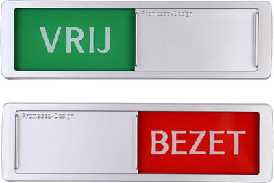 Vrij - Bezet Schuifbordje - Hoge Kwaliteit - Aluminium Look - 17,5 cm x 5 cm x 0,6 cm - Promessa Design.