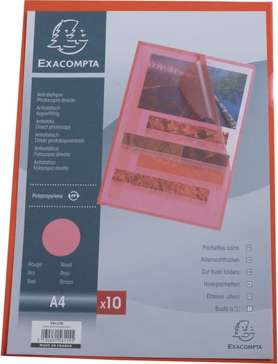 Exacompta 10x Pak van 10 L mappen- gekorrelde PP 12/100ste - A4 - Rood - 56115E
