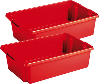 Sunware opslagbox Nesta - 2x - kunststof - 30 liter - rood - 59 x 39 x 17 cm - stapelbaar