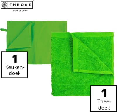 The One Towelling Keukentextiel set - 50 x 50 cm / 50 x 70 cm - 2 Delig - 1 Handdoek & 1 Theedoek - Voordeelverpakking - Katoen - Limoengroen