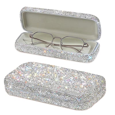 Brillenkoker - Brillenhouder met sprankelende kristallen en strasssteentjes - Grote, beschermende brillenkoker met harde schaal - Opbergdoos voor autobrillen met diamantmotief - Geschikt voor brillen en zonnebrillen - 17x7x3cm