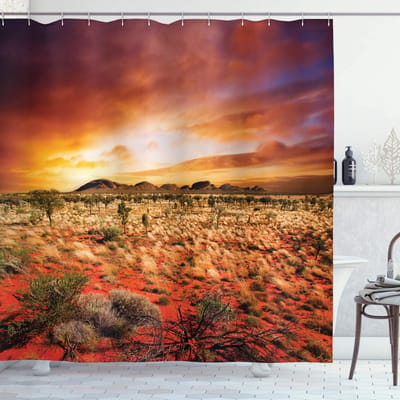 ABAKUHAUS Douchegordijn – Woestijnzonsondergang – 175 x 180 cm – Oranje Geel Koraal