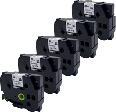 DULA Brother Compatible label tape- Tze-251 - 5 cassettes - Brother P-Touch - Zwart op wit - 24mm x 8m