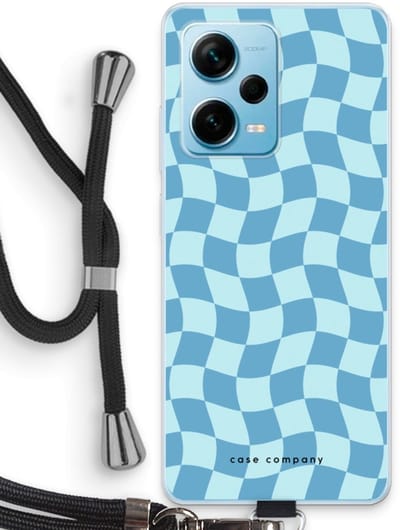 Case Company® - Hoesje met koord geschikt voor Xiaomi Redmi Note 12 Pro Plus hoesje met Koord - Grid Blauw - Telefoonhoesje met Zwart Koord - Bescherming aan alle Kanten en Over de Schermrand