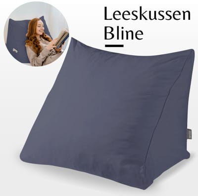 Bline Leeskussen Blauw – Bookseat met Traagschuim – Leeskussen voor in Bed en Bank – Ergonomische Rugsteun – Met Zijvak – Donkerblauw