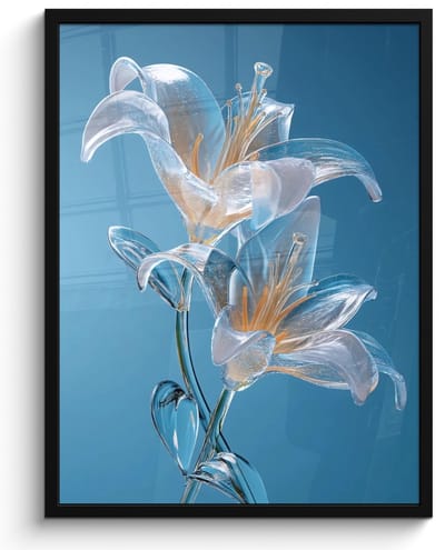 Poster in lijst - Fotolijst 50x70 cm - Posters - Lelies - Blauw - Glazen - Posterlijst zwart - Decoratie - Wanddecoratie woonkamer - Muurdecoratie slaapkamer