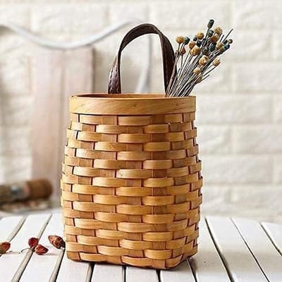 Handgeweven Houten Mand voor Opslag en Decoratie - Inclusief Hanger voor Bloemen en Groenten