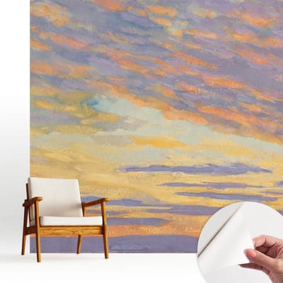 Wallfluent Zelfklevend Behang - Pastelkleurige hemel Stickerbehang op rol - 250x250 cm - Paars Zelfklevend Behang - Peel-and-stick techniek - Voor de slaapkamer, woonkamer en hal Zelfklevend Behang