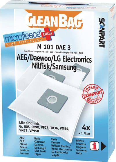CleanBag stofzuigerzakken 4 stuks - Geschikt voor AEG Deawoo LG Nilfisk Samsung - Type Gr 50 SB90 VP78 TB36 VM54 VM77 VP95B - Inclusief 1 filter - Alternatief